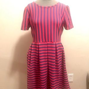 Lularoe XL Red & Navy Striped Amelia Dress
